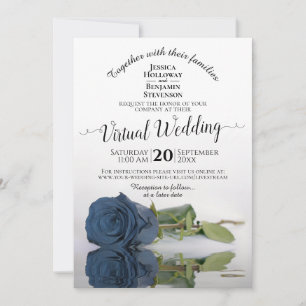 Convite Casamento Virtual de Rosa de Aço Azul Elegante Dus