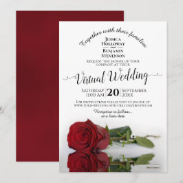 Convite Casamento Virtual de Rosa vermelha Refletindo Eleg