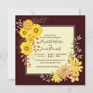 Convite Casamento Virtual de Rosas Selvagens Amarelas Rúst