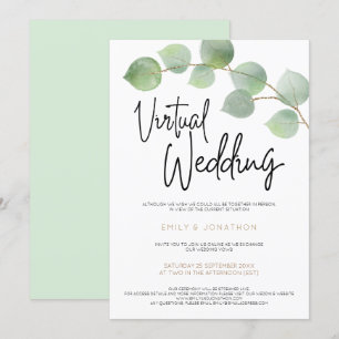 Convite Casamento Virtual de Script Moderno Eucalyptus Lea