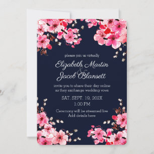 Convite Casamento Virtual de Watercolor Cherry Blossoms