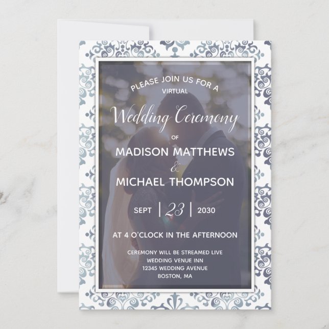 Convite Casamento Virtual Do Livestream Da lavanda Sage (Frente)