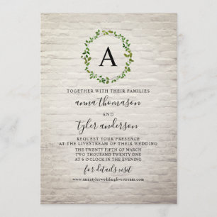 Convite Casamento Virtual do White Brick Wreath Monograma