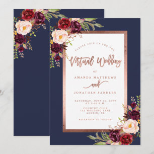 Convite Casamento virtual Dourado com Rosa Floral de Burgu