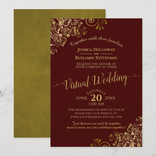 Convite Casamento Virtual Elegante Burgundy, Amigos Dourad