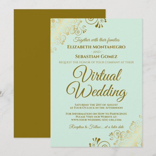 Convite Casamento Virtual Elegante Elegante Verde Neo Mint (Frente/Verso)