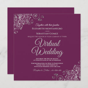 Convite Casamento Virtual Elegante Magenta e Lacy Silver