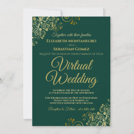 Convite Casamento Virtual Elegante Verde Elegante Dourado