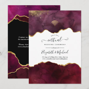 Convite Casamento Virtual em Ágata Burgundy e Dourado