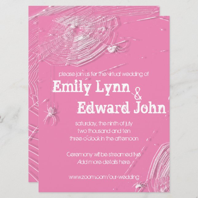 Convite Casamento Virtual entre Cobwebs e Aranhas Brancas (Frente/Verso)