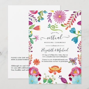Convite Casamento Virtual Fiesta Mexicana Floral Aquarela
