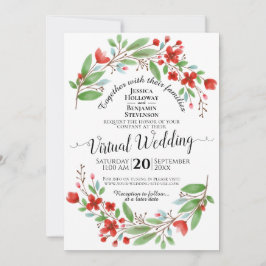 Convite Casamento Virtual Floral da Elegante Red Watercolo