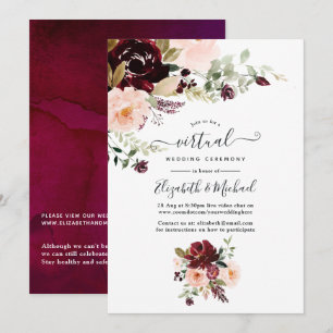 Convite Casamento Virtual Floral de Berinjela e Bege Borgo