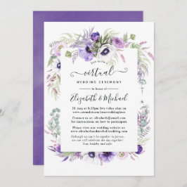Convite Casamento virtual Floral de Dusty Violet Watercolo
