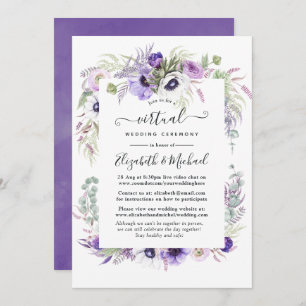 Convite Casamento virtual Floral de Dusty Violet Watercolo
