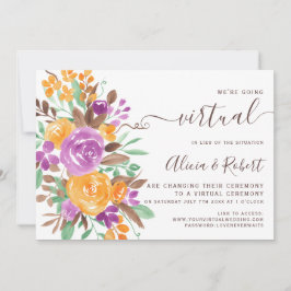 Convite Casamento virtual floral de laranja roxo no outono