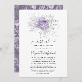 Convite Casamento Virtual Floral de lavanda e Prata