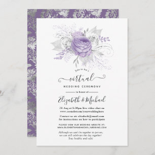 Convite Casamento Virtual Floral de lavanda e Prata