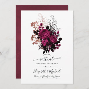Convite Casamento Virtual Floral Dourado de Marsala e Rosa