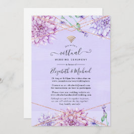 Convite Casamento Virtual Floral Dourado e lavanda