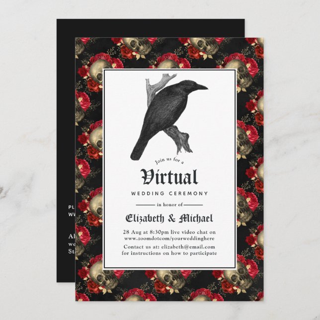 Convite Casamento Virtual Floral Gothic Online (Frente/Verso)