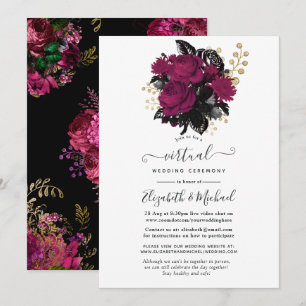 Convite Casamento Virtual Floral Marsala e Dourado