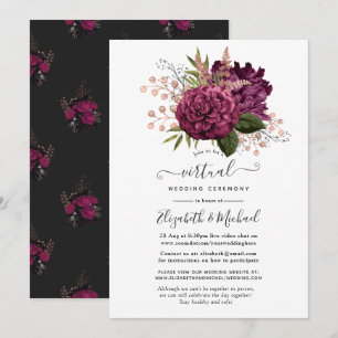 Convite Casamento Virtual Floral Marsala e Dourado Rosa
