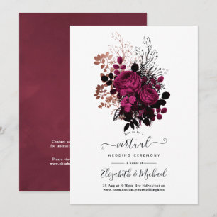 Convite Casamento Virtual Floral Marsala e Dourado Rosa