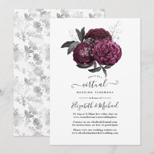 Convite Casamento Virtual Floral Marsala, Preto e Prata