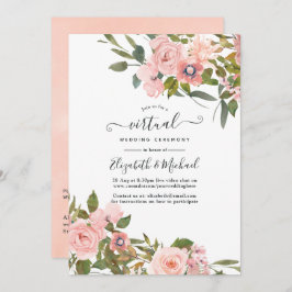 Convite Casamento Virtual Floral Rosa e Rosa Esbranquiçado