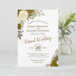 Convite Casamento Virtual Floral Rustic Dourado Watercolor