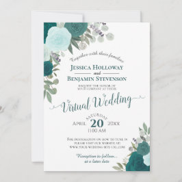Convite Casamento Virtual Floral Rustic Teal Watercolor