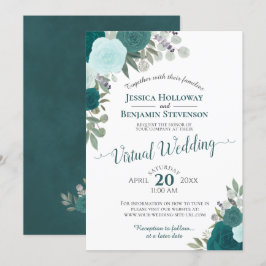 Convite Casamento Virtual Floral Rustic Teal Watercolor