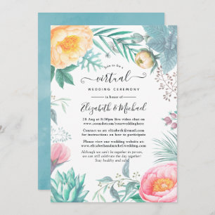 Convite Casamento Virtual Floral Tropical de Dusty Pastel