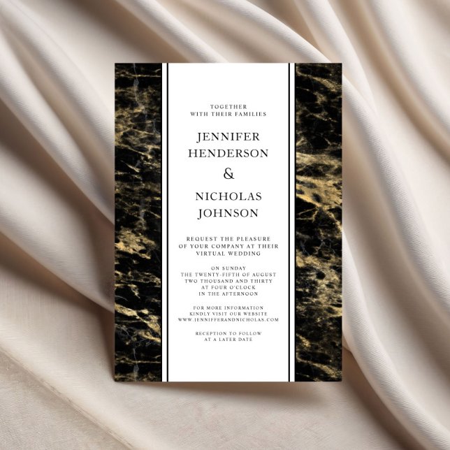 Convite Casamento Virtual Formal de Mármore Dourado (Formal Gold Marble Virtual Wedding Invitation)