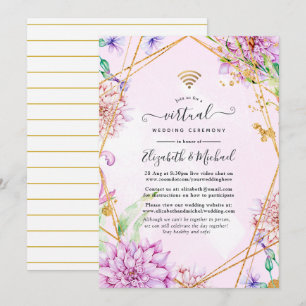 Convite Casamento Virtual Geométrico Floral Rosa e Dourado
