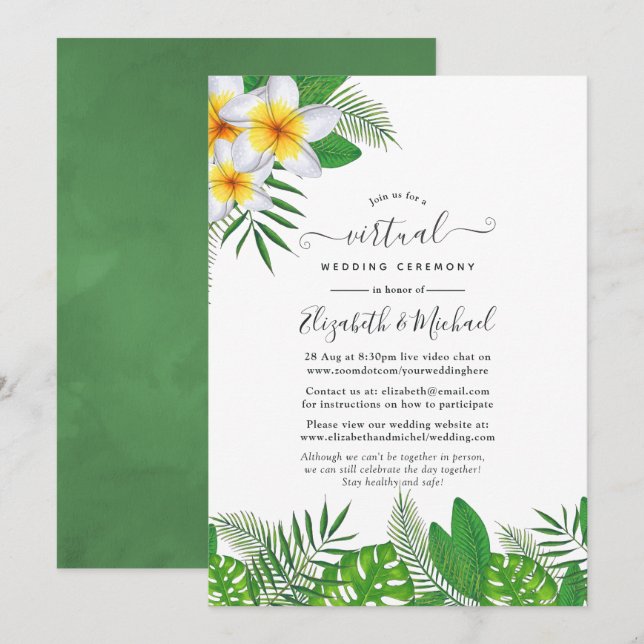Convite Casamento Virtual Luau Havaiano Aquarela (Frente/Verso)
