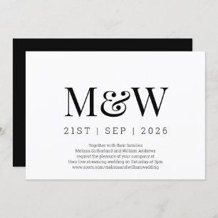 Convite Casamento Virtual Modern Black White Monographic