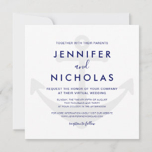 Convite Casamento Virtual Moderno com Âncora Náutica Azul