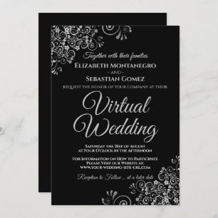 Convite Casamento Virtual Negro Elegante para Prata