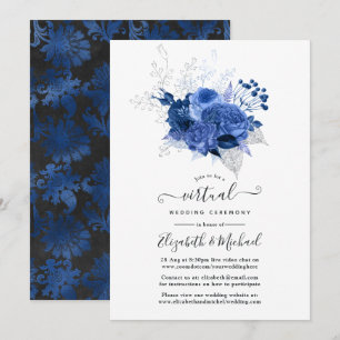 Convite Casamento Virtual Online Azul Real e Floral de Pra