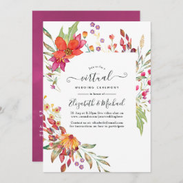 Convite Casamento Virtual Online de Aquarelle Wild Flower