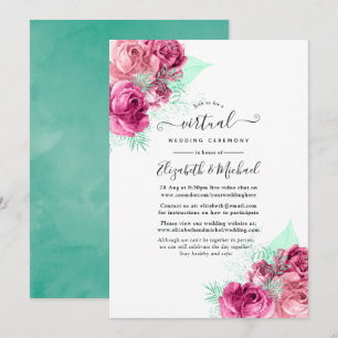 Convite Casamento Virtual Online de Flores Rosa e Hortelã
