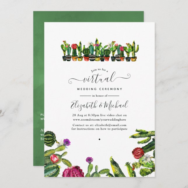 Convite Casamento Virtual Online Do Cactus Succulents Fies (Frente/Verso)
