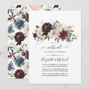Convite Casamento Virtual Online Floral Burgundy e Blush