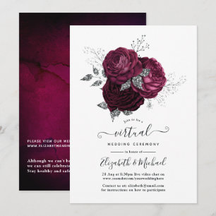 Convite Casamento Virtual Online Floral em Borgonha e Prat