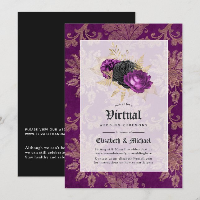 Convite Casamento Virtual Online Floral Gótico (Frente/Verso)