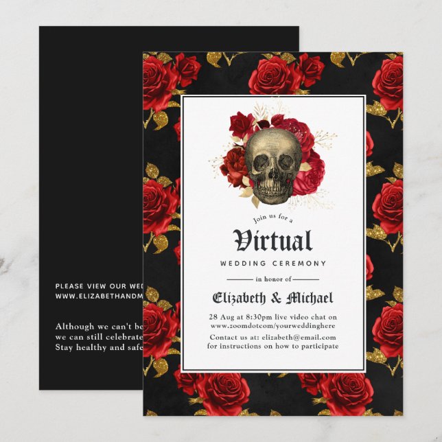 Convite Casamento Virtual Online Floral Gótico (Frente/Verso)
