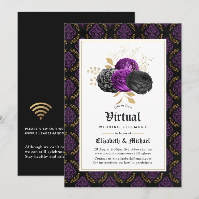 Convite Casamento Virtual Online Floral Gótico (Frente/Verso)