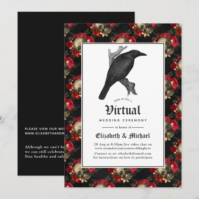 Convite Casamento Virtual Online Floral Gótico (Frente/Verso)